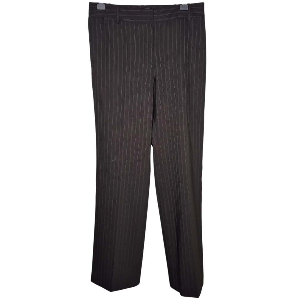 Ann Taylor Brown Pinstripe Wool Blend Dress Pants Size 4 - Picture 2 of 7